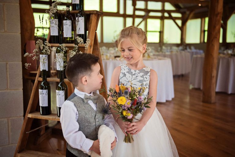 Flowergirl and pageboy at a wedding at Owlpen Manor.