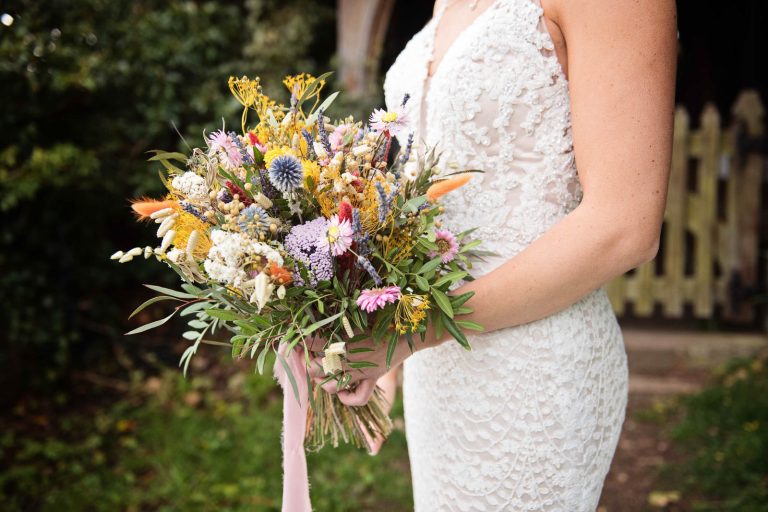 Bride holding the wedding bouquet.