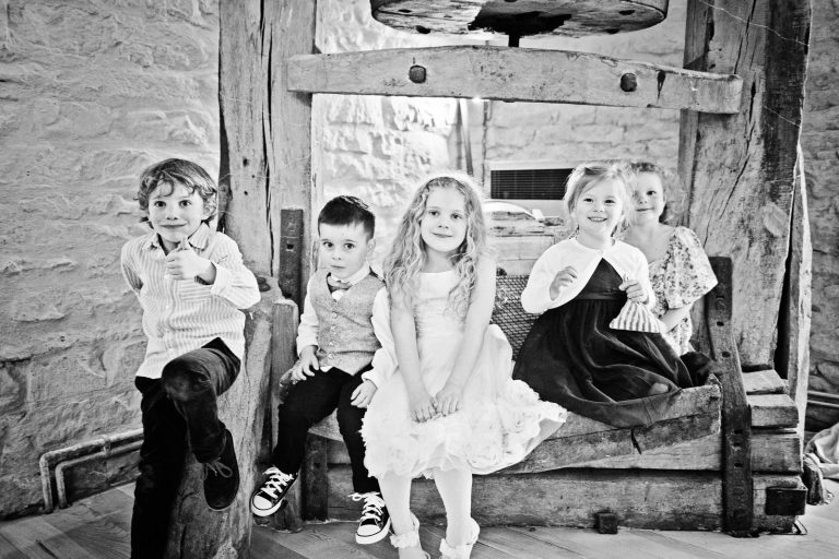 B&w candid photo of children.