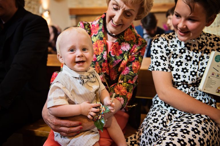 A baby is excited at the prospect of the wedding.