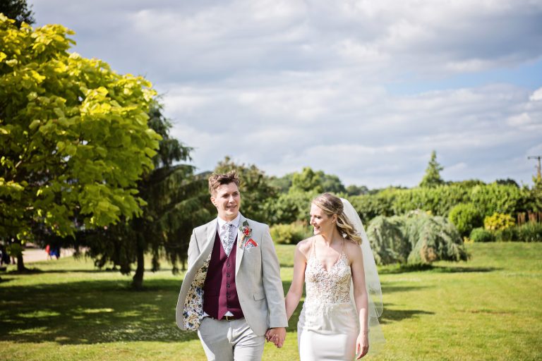 Relaxed wedding photography of bride and groom.
