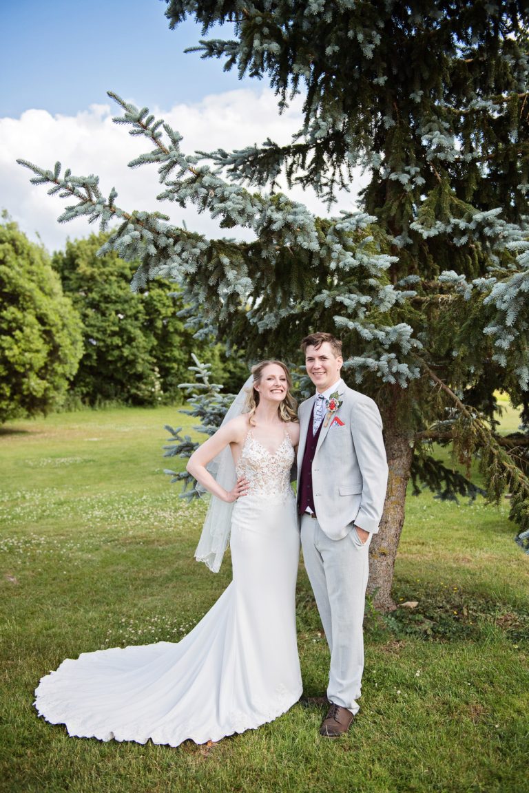 Relaxed wedding photography of bride and groom.
