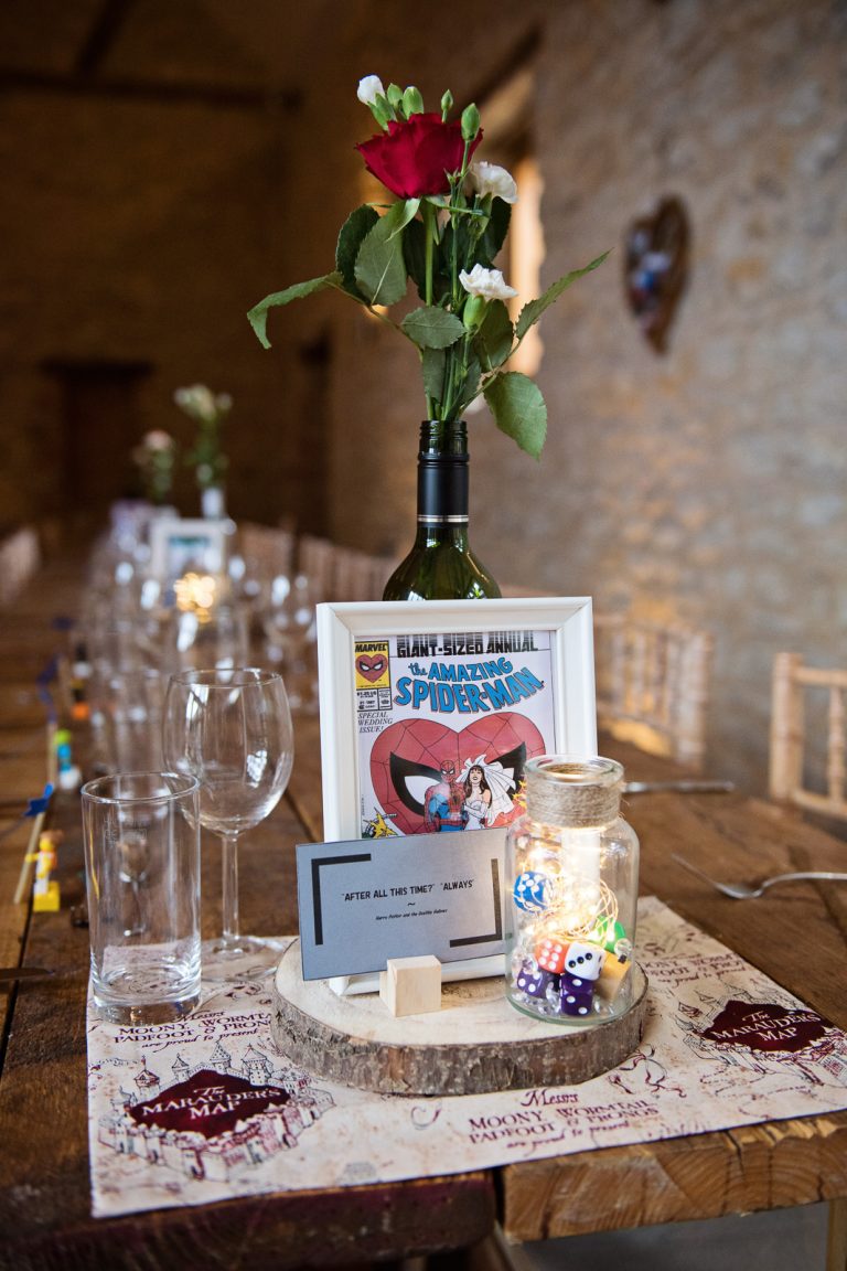 Wedding breakfast details Spiderman.