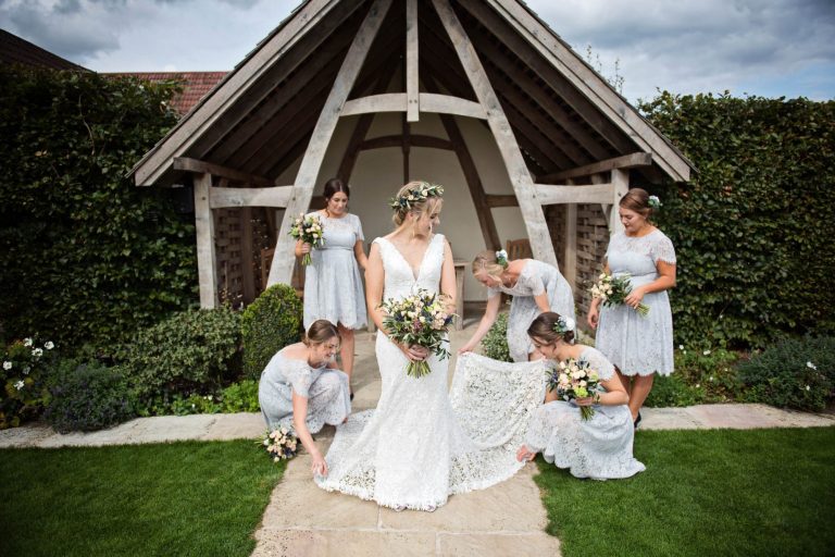 Natural bridal party photos at Kingscote Barn