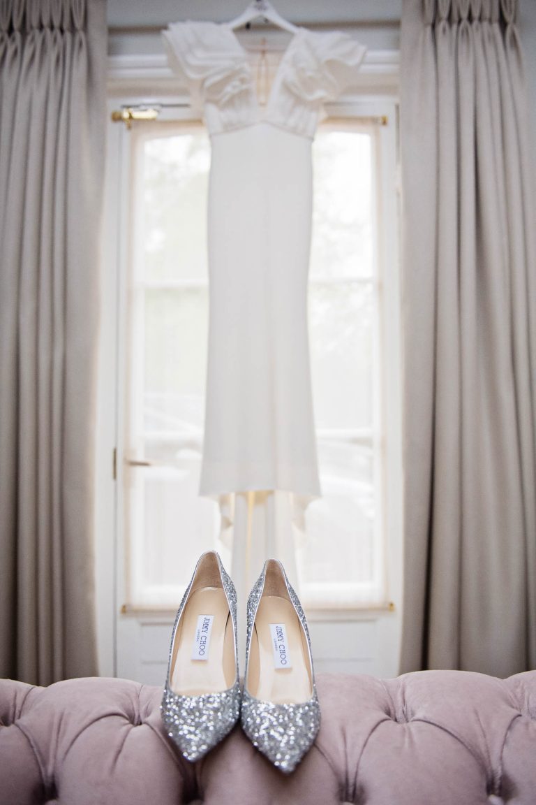 Wedding shoes and dress at Syrencot