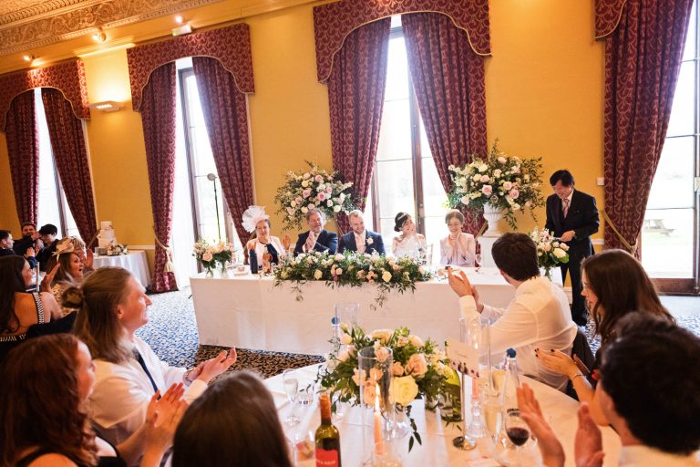 Speeches in the library at Leigh Court, Bristol. Photo by Blooming Photography.