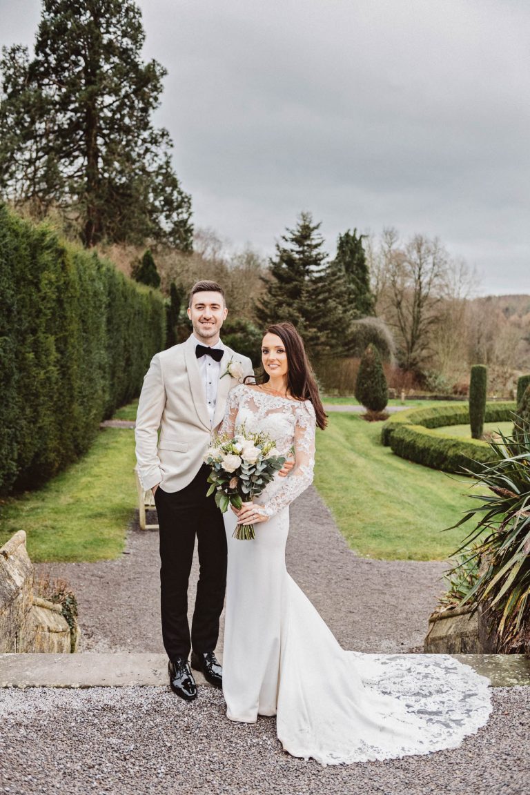 Portrait photo of the bride and groom at Tortworth Court.