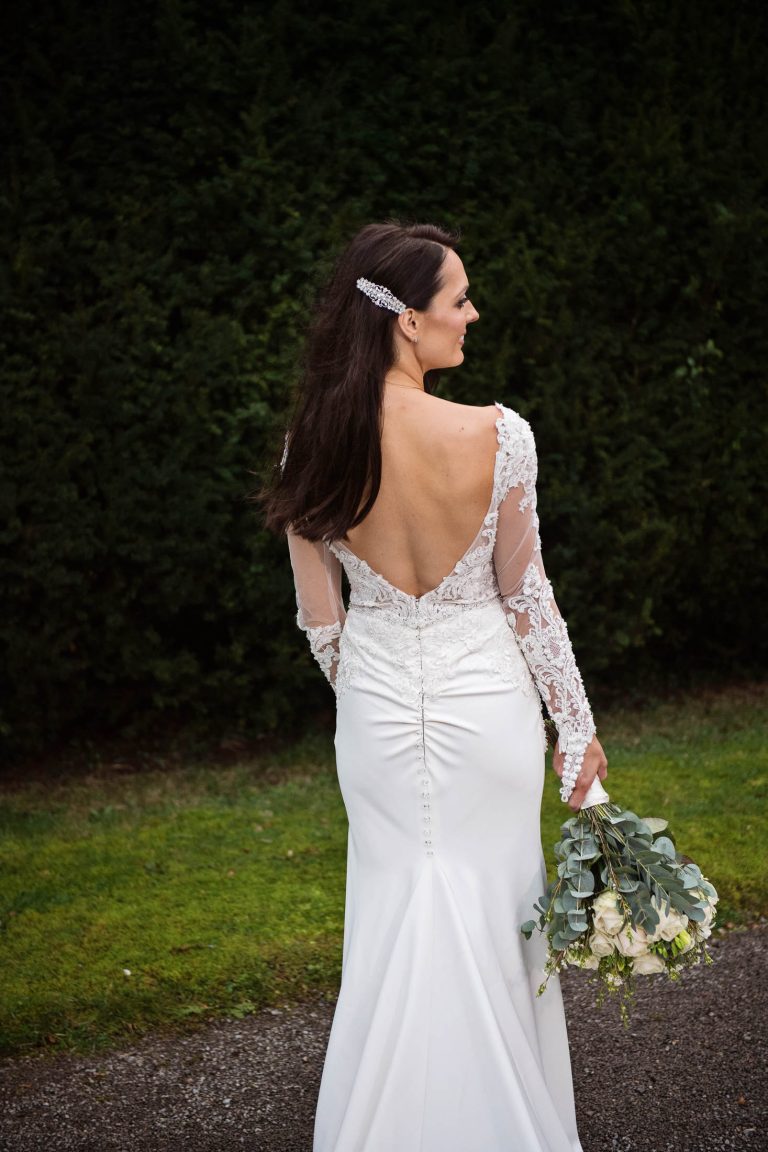 Back of brides wedding dress.