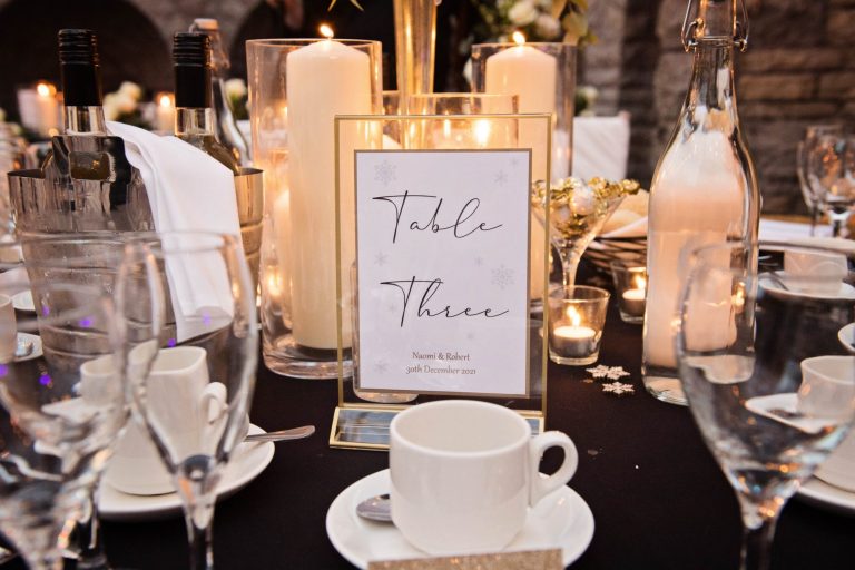 Wedding breakfast details at Tortworth Court.