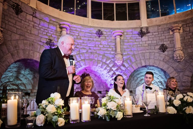 Father of the bride delivering his wedding speech.