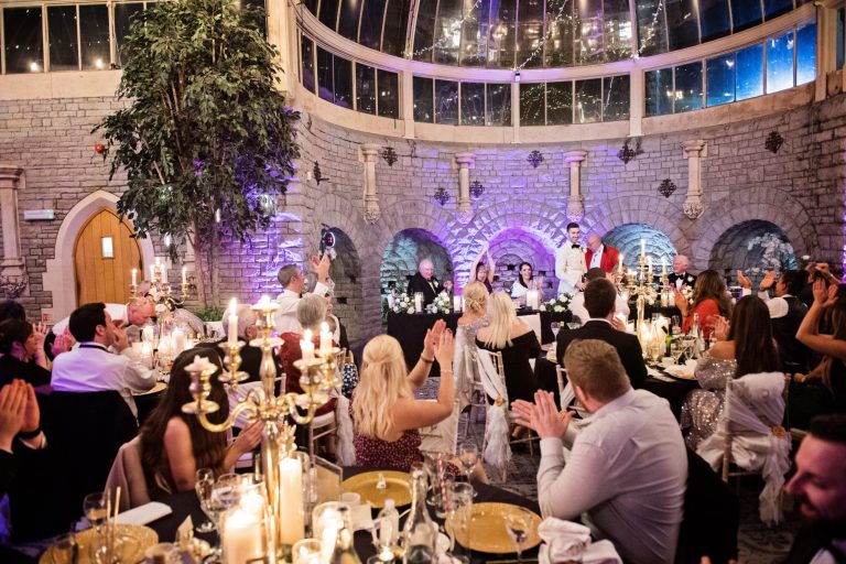 Groom delivering his speech to the wedding guests in the Orangery at Tortworth Court.