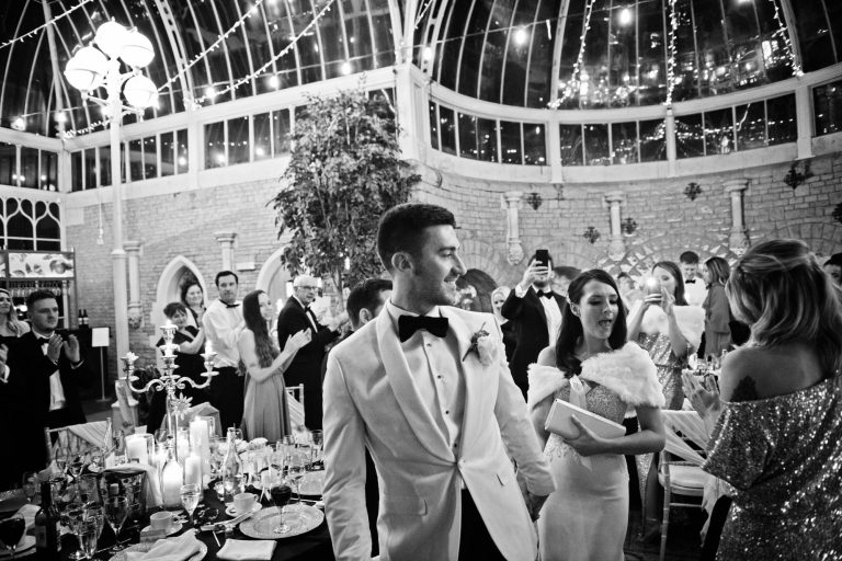 Candid photo of the bride and groom