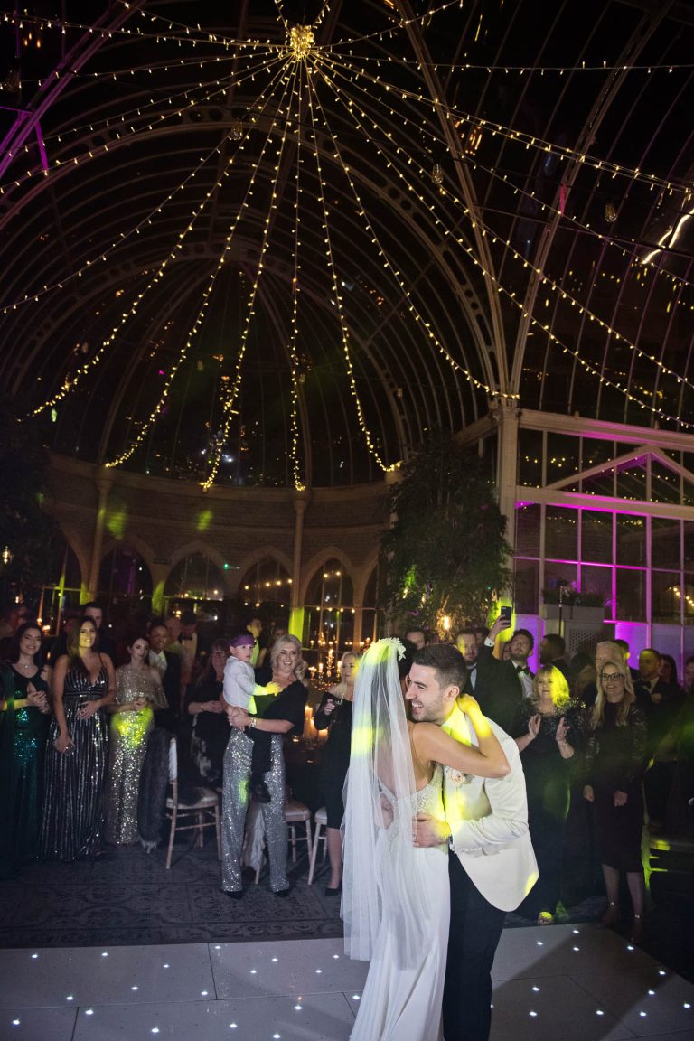 Bride and groom during their first dance at Tortworth Court.