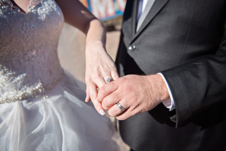 Bride and grooms wedding rings.