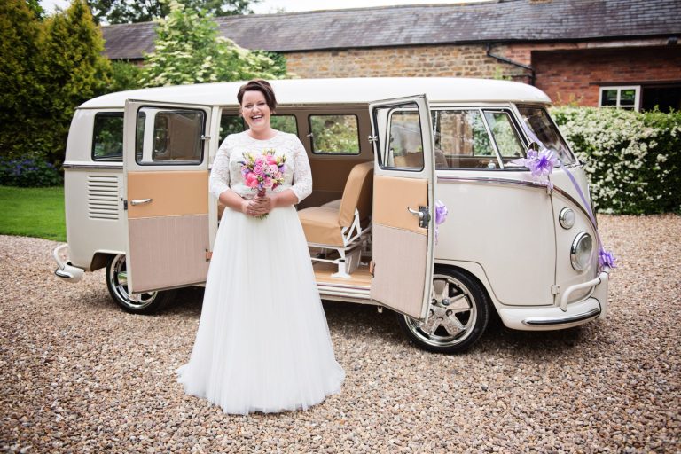 Bride and her split screen VW campervan.