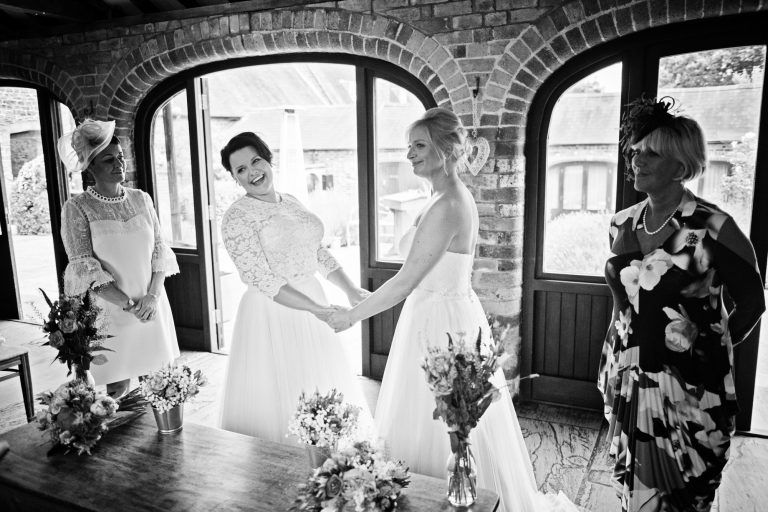 B&W Wedding ceremony of bride and bride at Dodmoor House.