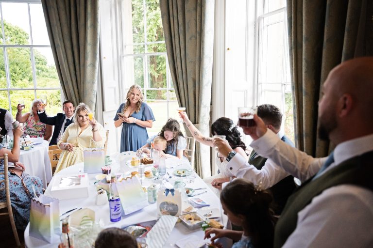 Herefordshire wedding Homme House guests listening to the speeches.
