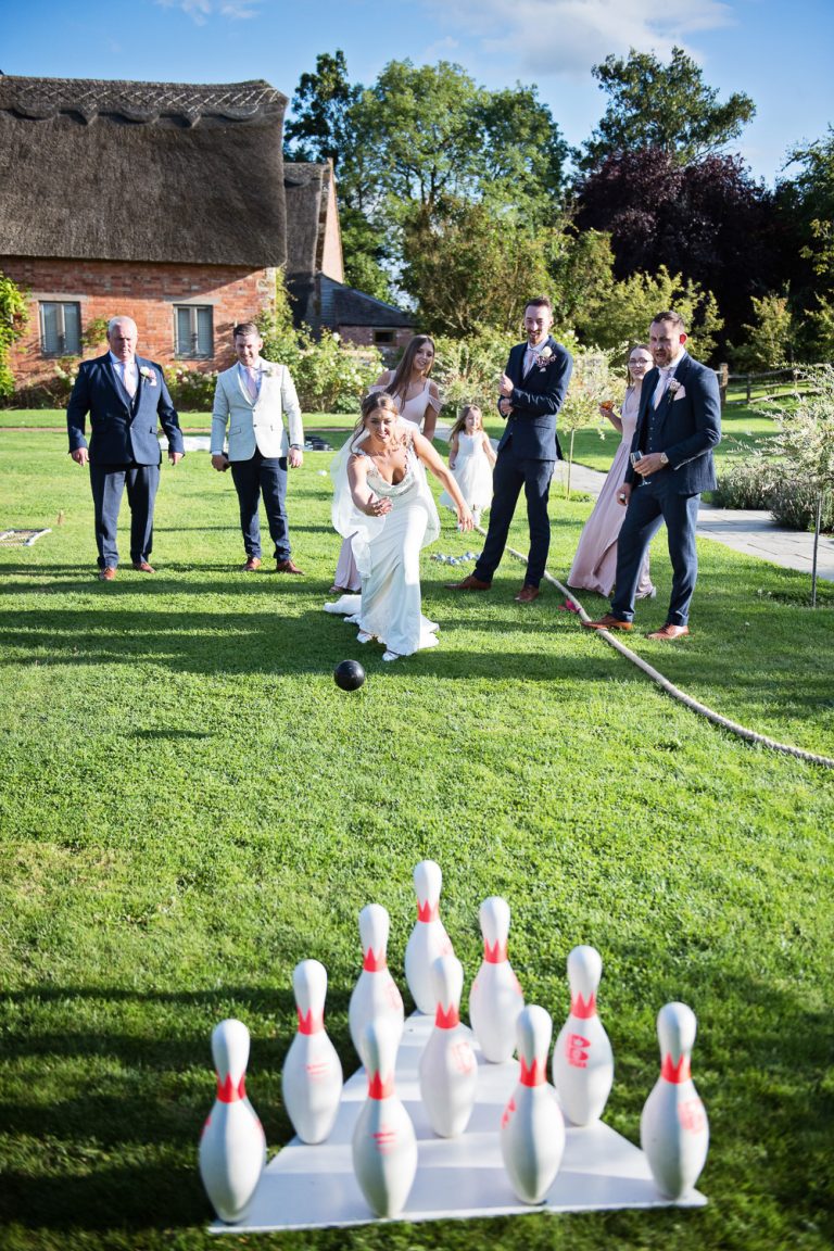Bride playing skittles