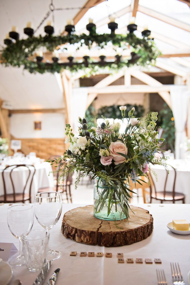 Wedding breakfast table settings at Cripps Barn.