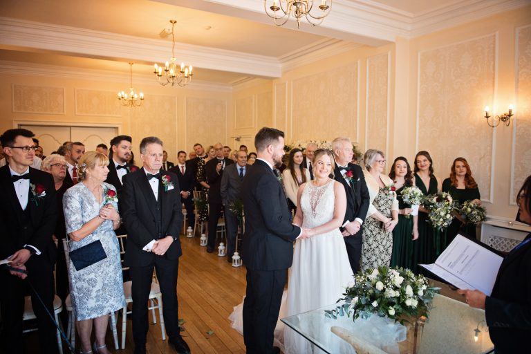 Indoor wedding ceremony at Eastington Park