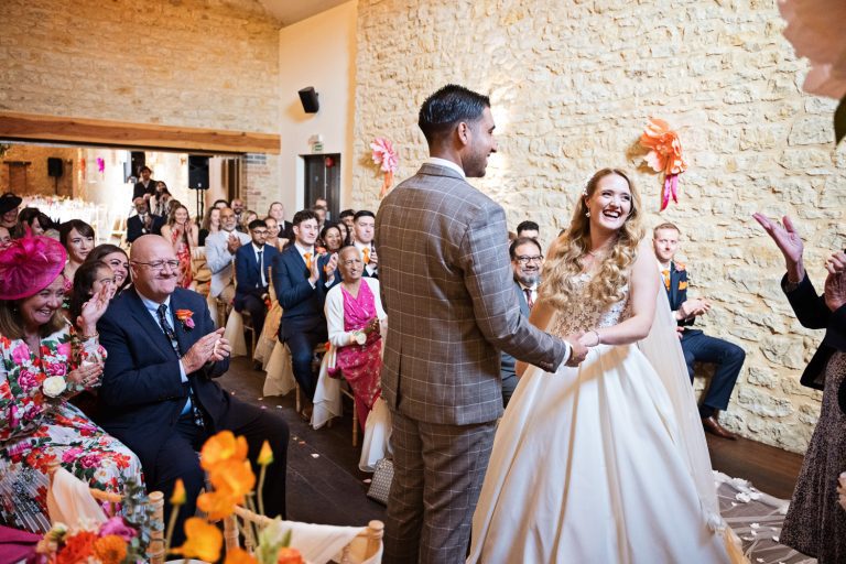 Bride and groom as they are announced husband and wife.