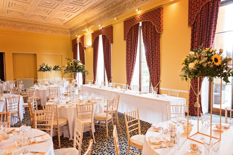 Wedding breakfast set up at Leigh Court.