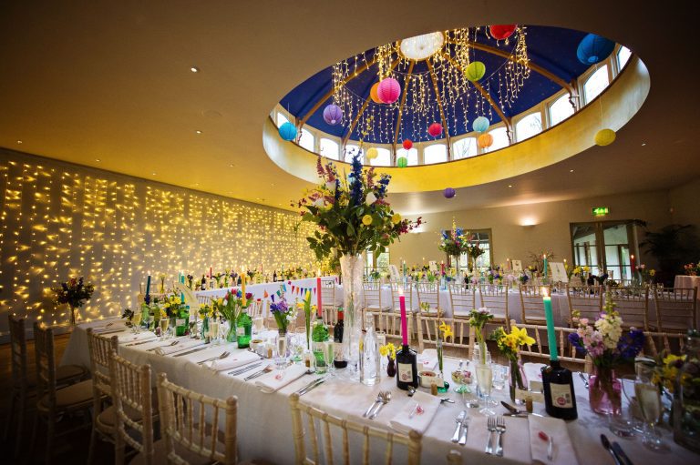 Wedding breakfast table set up in the Hilarium. Magical.