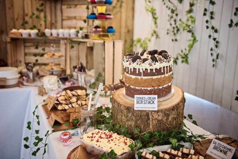Wedding cake table. Lots of cake.