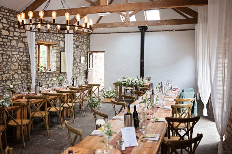 Set up photo of wedding breakfast at Old Down Barn.