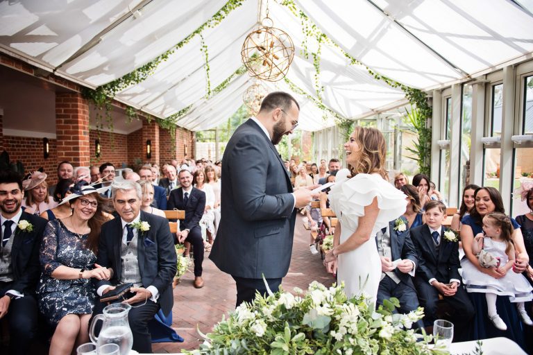 Bride and groom exchange vows at Syrencot