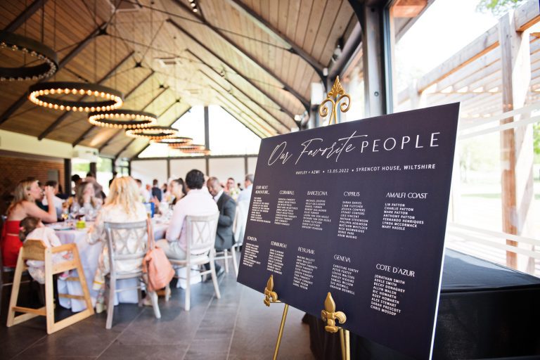 Wedding table layout for bride and groom.