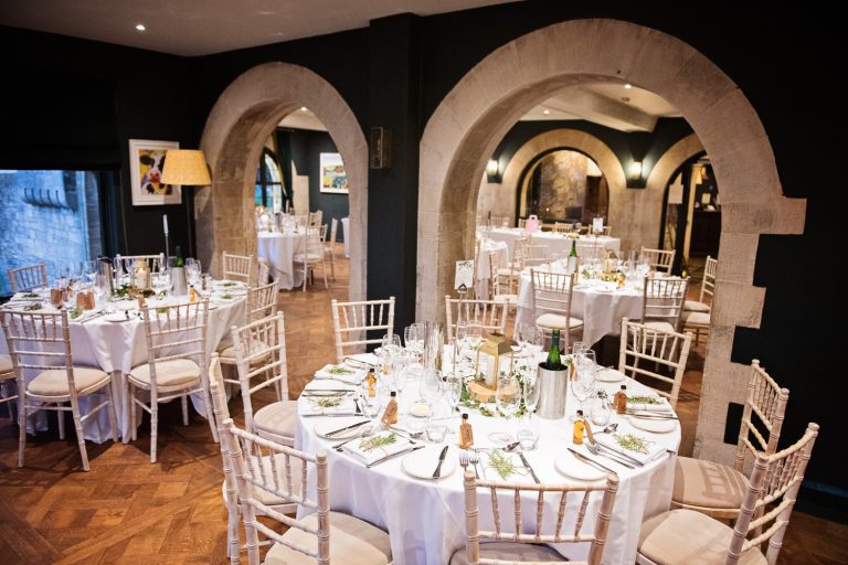 Overview of wedding breakfast at The Bear at Rodborough.