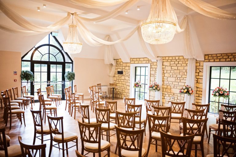 The Pear Tree Purton wedding ceremony set up.