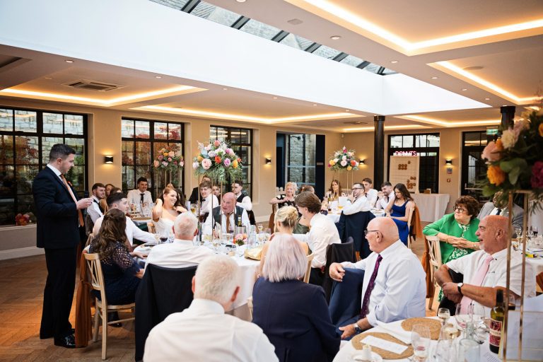 Best man speech during the wedding breakfast set up at The Pear Tree, Purton.