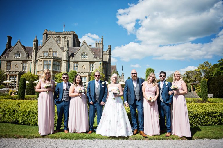 Bridal party and Tortworth Court.