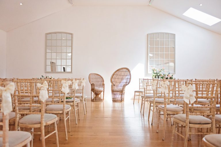 Wedding ceremony set up at Worton Hall.