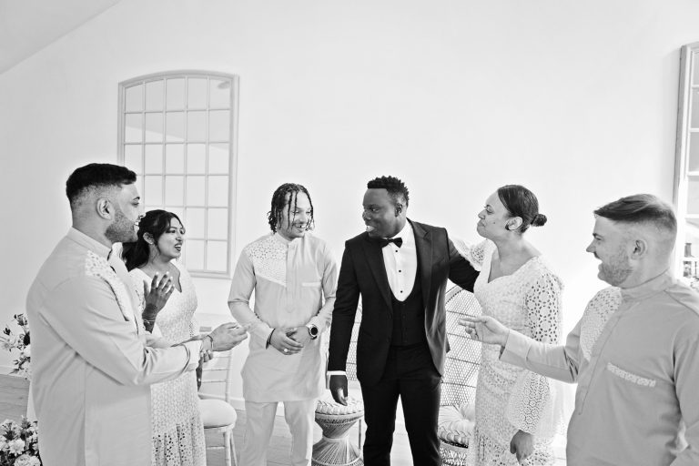 Team groom (B&W image)