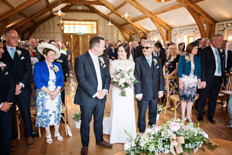 Bride and groom meet for the first time during their wedding ceremony.