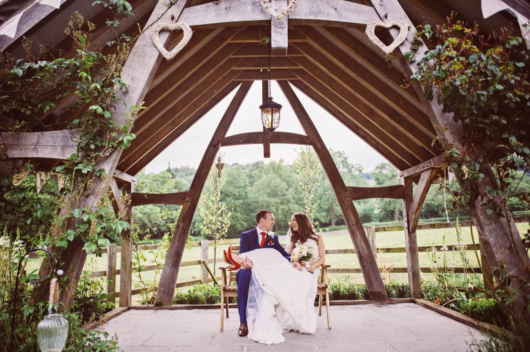 Bride and groom grab a moment together.