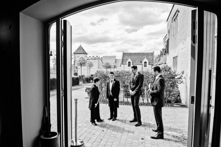Groomsmen before wedding ceremony in Gloucestershire.