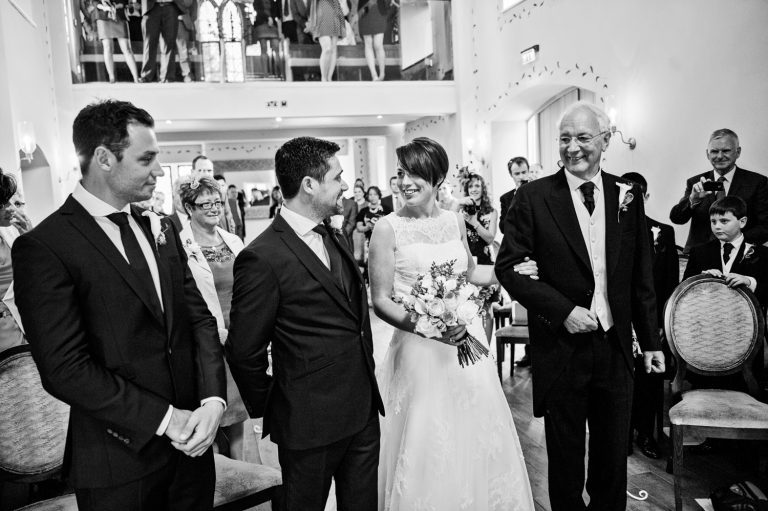 B&W photo of wedding ceremony at Ellenborough Park.