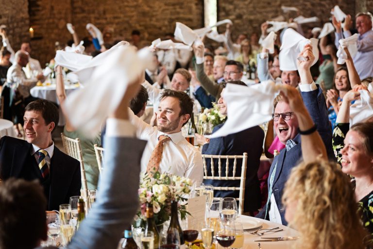 Wedding breakfast celebrations at Priston Mill.