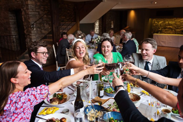 Wedding breakfast celebrations at Priston Mill.