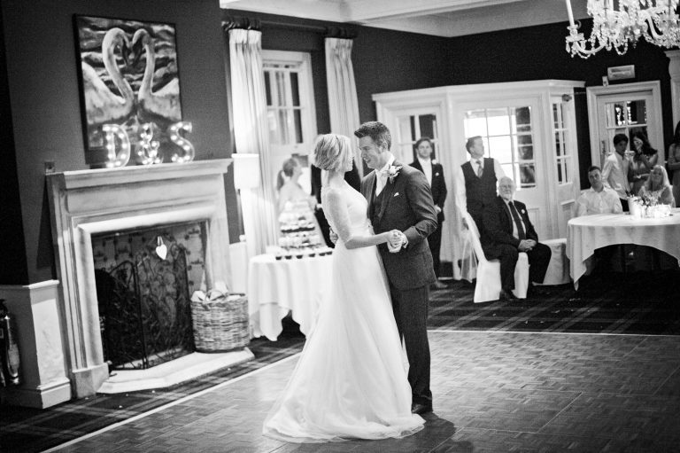 First dance at The Swan, Bibury. B&W image.