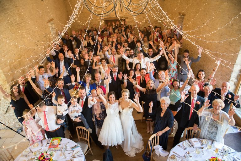 Everyone shot from the balcony at Kingscote Barn.