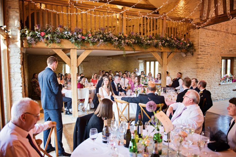 Wedding speeches at Kingscote Barn