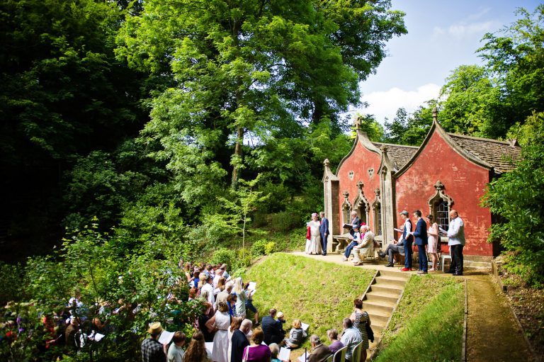 A wedding taking place at The Red House at Painswick Rococo Gardens