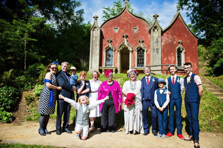 Wedding photos outside the Red House at Painswick Rococo Garden