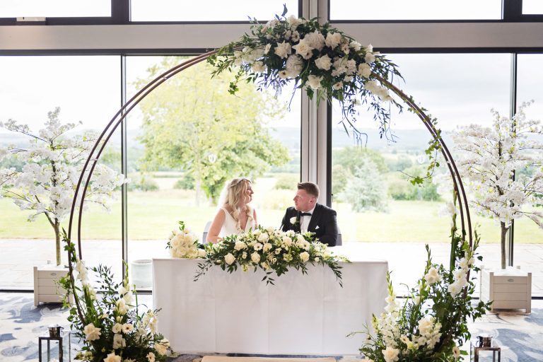 Bride and groom at a wedding taking place in the Cotswold Suite at Tewkesbury Park